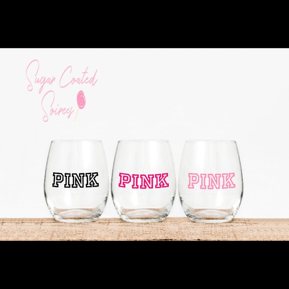 VS Pink Inspired Party Stemless Wine Glasses